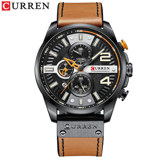 Curren 8393 Men's Waterproof Leather Watch with Calendar